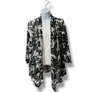 🔥4/$25 Biaggi Women's Black Printed Sheer Mesh Open Front Cardigan Size Small